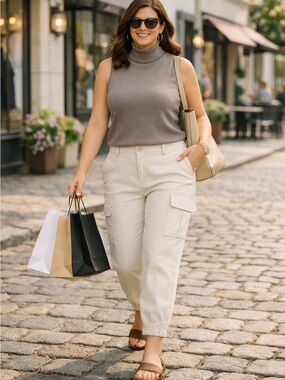 Banana Republic Cream Cargo Pants | Size 18| Gathered Ankle | Premium Fabric